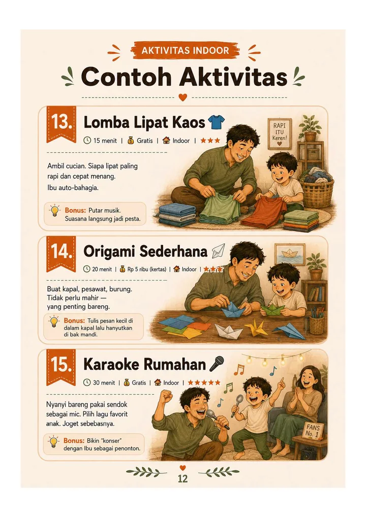 Halaman ebook Ayah aktivitas indoor: Lomba Lipat Kaos, Origami Sederhana, Karaoke Rumahan